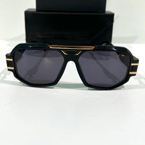 CAZAL Sonnenbrille, Mod 675 Vintage Black & Gold Rahmen mit schwarzer Linse Luxus Brille Männer / Frauen, Geschenk zum Vatertag, Geschenk für Papa
