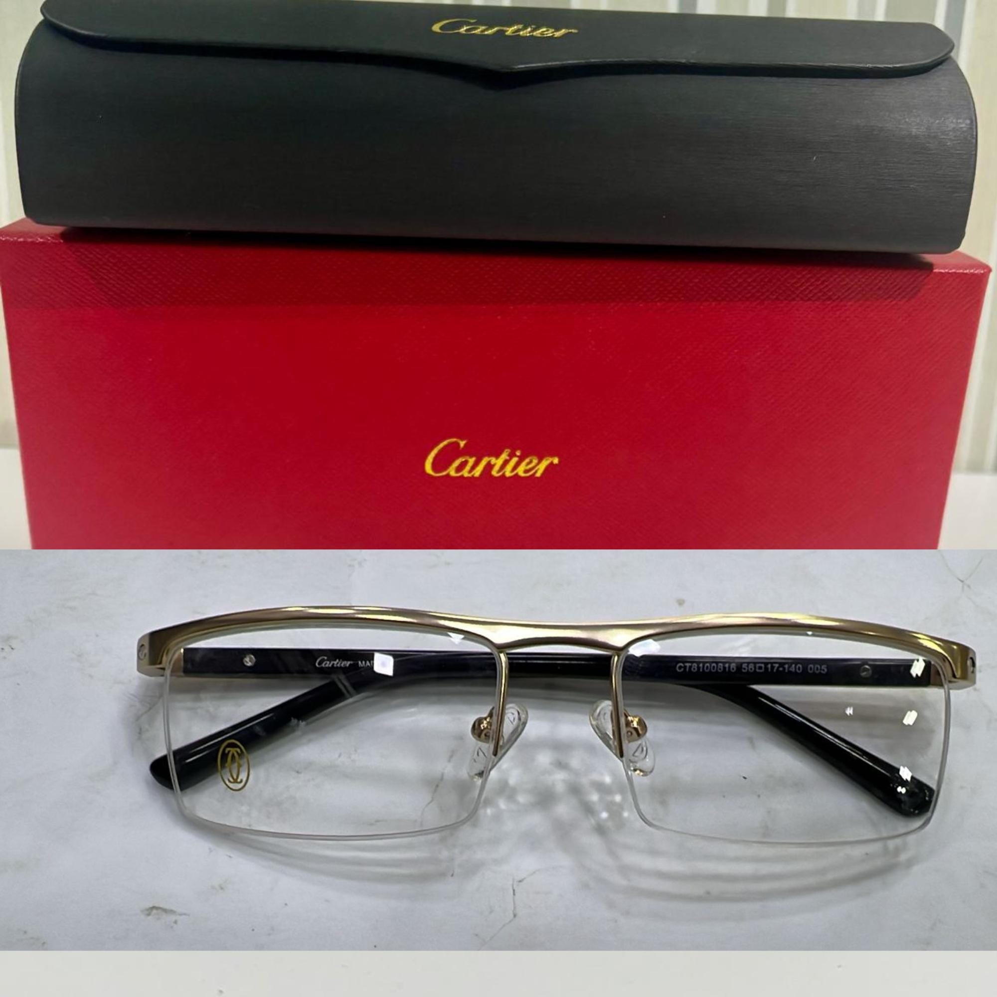 Cartier Half Rim Eyeglasses Frame, Vintage Black Temple Gold