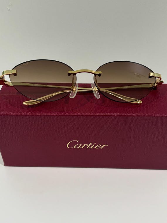 Cartier Rimless Eyeglasses: Vintage Style Gold & Brown  display picture 3