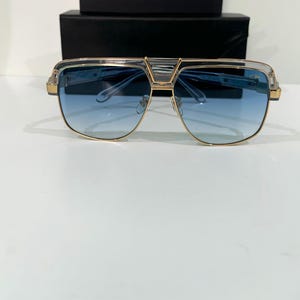 CAZAL Sonnenbrille, Mod 991 Vintage Vollkristall & Gold Halbrahmen mit getönter blauer Linse Brille Frauen, Hochzeitsgeschenk, St Patrick's Day Geschenk