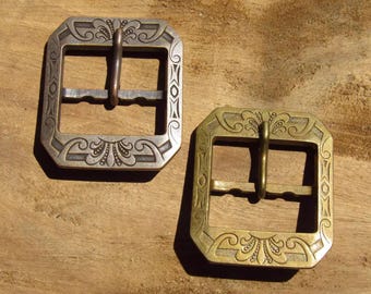 Massive Messing D-Ring Gürtelschnalle, europäisches graviertes Muster mit antikem Kupfer-Finish, Vintage Bundverschluss