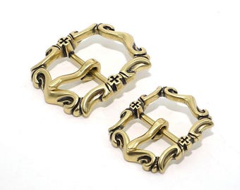 Ornate Engraved O-Ring Buckle, Solid Antique Bronze Belt Clasp for Leather Straps, Vintage Style Hardware for Purses and Bag