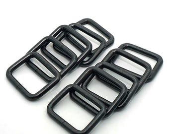 10pcs Industrial Gothic Black Hardware, Forged Iron Square Rings and Strap Adjusters for Steampunk Leather Harness, Bag and Collar