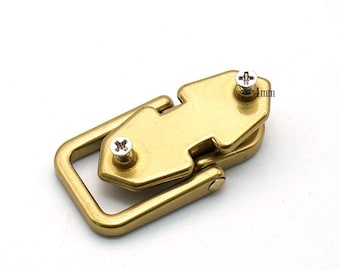 Solid Brass Bag Flap Lock, Vintage Clasp with D-Rings and Strap Attachments for DIY Purses