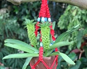 Macrame plant hanger Red Turquoise beads hanging planter Plant holder red macrame plant display Home Decor Boho