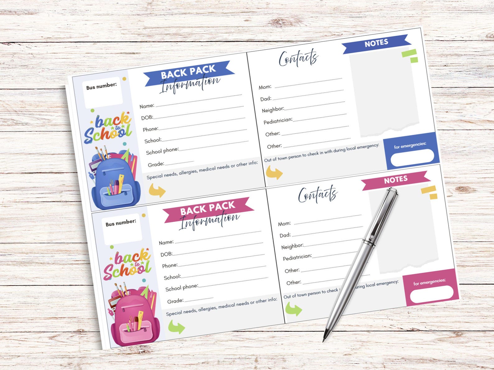 Child Safety Card, Preschool Contact,back to School Card, Printable ...