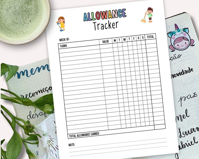 Allowance Tracker, Allowance Chart for Kids, Kids Pay Tracker, Kids ...