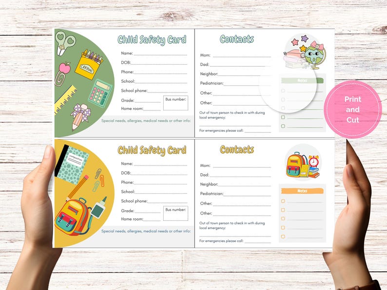 Child Safety Card, Preschool Contact,back to School Card, Printable ...