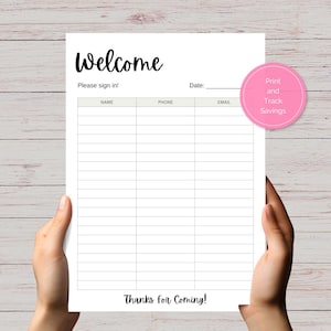 Sign In Sheet Printable, Printable Welcome Sign in Sheet, Printable Event Sign Up Form, Sign In Sheet PDF, Sign in Realtor, School Sign in,