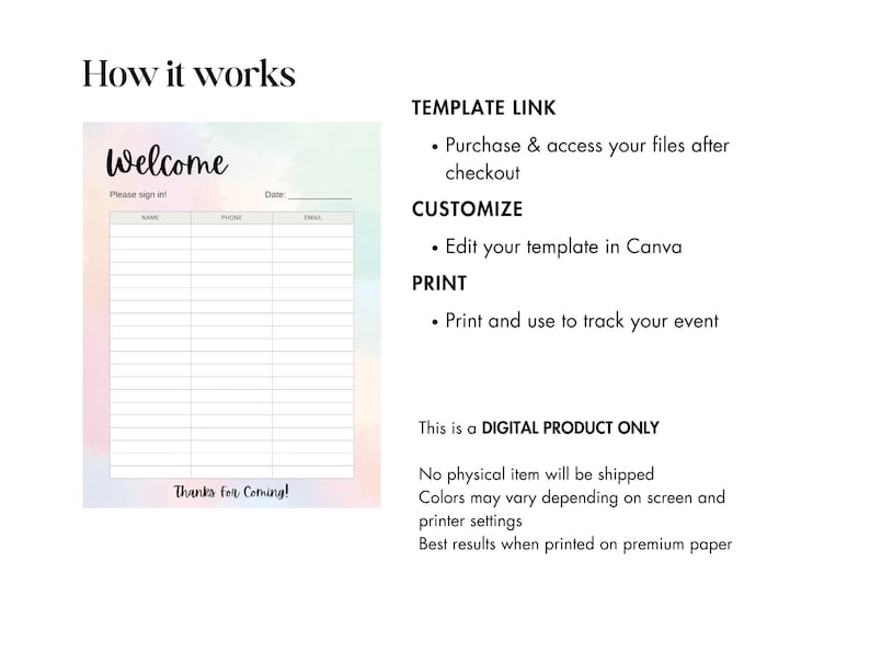 Editable Welcome Sign in Sheet, Event Sign up Form, Sign in Sheet PDF ...