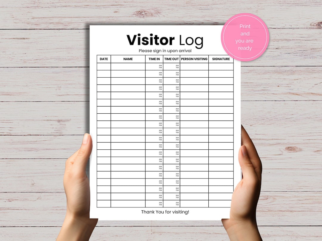 Printable Visitor Log, Daily Log, Visitor Tracker, Workplace Log ...