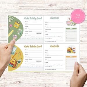 Child Safety Card, Back to School Card, Printable Emergency Contact Card for Kids, Backpack ID Card, Safety Printable Card for Kids