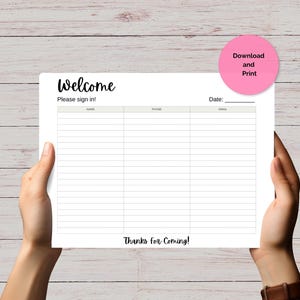 Sign In Sheet Printable Landscape, Printable Welcome Sign in Sheet, Printable Event Sign Up Form, Sign In Sheet PDF, Sign in Realtor, School
