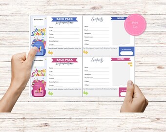 Tarjeta de seguridad infantil, tarjeta de contacto para preescolar, tarjeta de regreso a clases, tarjeta de contacto de emergencia imprimible para niños, tarjeta de identificación para mochila, tarjeta de seguridad imprimible