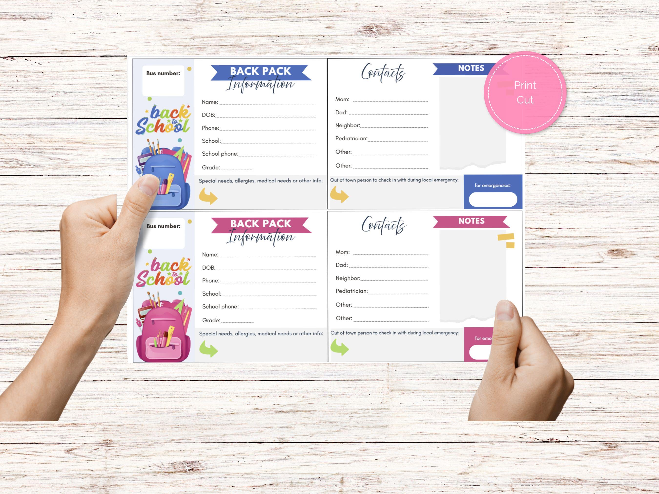 Child Safety Card, Preschool Contact,back to School Card, Printable ...