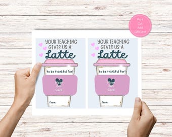 Afdrukbare Teacher Coffee Cadeaukaarthouder, Waardering Cadeaukaarthouder, Teacher Appreciation Week Afdrukbaar, Thanks a Latte Coffee
