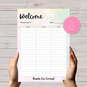 Printable Sign In Sheet, Printable Welcome Sign in Sheet, Event Sign Up Form, Sign In Sheet PDF, Sign in Realtor, School Sign in, Printable