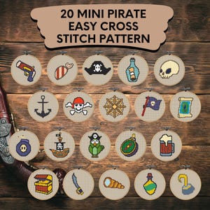 Lot de 20 motifs de point de croix pirates faciles, échantillon de point de croix pirate, mini motif de point de croix