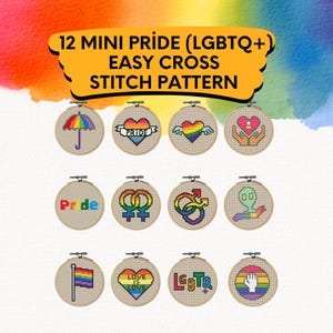 Lot de motifs de point de croix Fierté , Lot de 12 grilles de point de croix , Mini grille de point de croix facile , Grille de point de croix LGBTQ , Amour