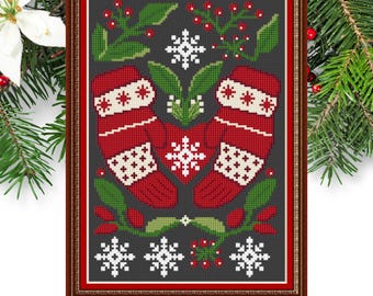 Christmas Gloves cross stitch pattern ,  Xmas cross stitch , Christmas cross stitch sampler, Gloves cross stitch pattern , Ornament Pattern