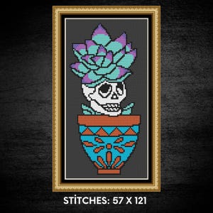 Skull Planter Cross Stitch Pattern | Succulents Growing in a Skull Cross Stitch Pattern | Unique and Gothic Botanical Embroidery Design