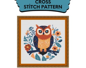 Owl Cross Stitch Pattern | Autumn Floral Owl PDF | Cute Modern Embroidery Design | Forest Bird Needlepoint Chart | Cross Stitch Pattern Easy