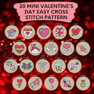 Valentine&#39;s Day Cross Stitch Patterns Bundle , 20 Mini Easy Valentines Day Cross Stitch Pattern , Valentine Cross Stitch Pattern