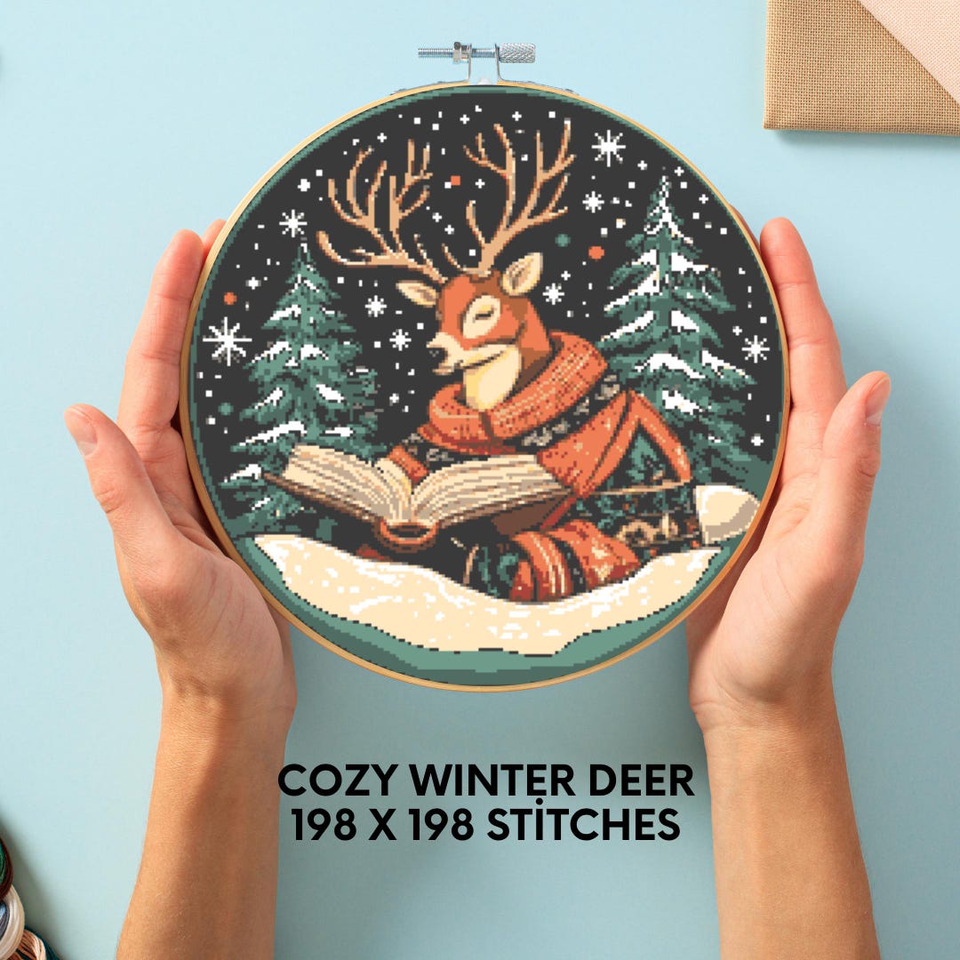 Winter Reindeer Cross Stitch Pattern | Cozy Deer Embroidery PDF ...