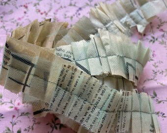 Handmade Pattern Tissue Paper and Sage Green Tulle Ruffles - embellishment, tags, junk journals, mixed media