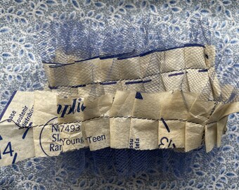 Handmade Navy Blue Tulle and Pattern Paper Ruffles - embellishment, tags, junk journals, mixed media, scrapbook supplies