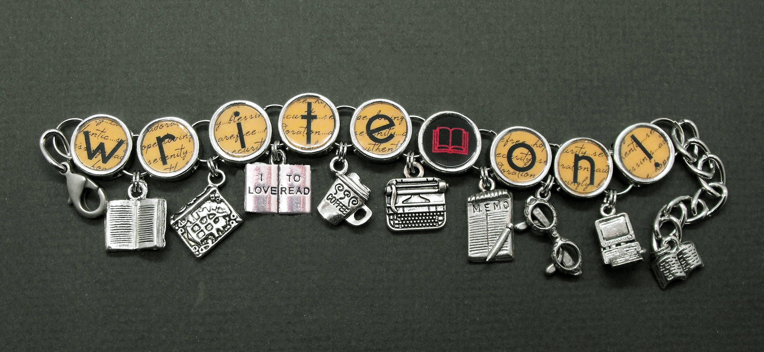 Write On Charm Bracelet Writers Authors Literary Jewelry Etsy