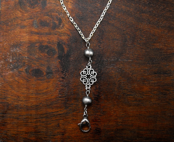 Silver Filigree Grey Pearl Beaded Lanyard ID Badge/Pass/Card Holder Great gift. Silver Filigree Grey Pearl Beaded Lanyard ID Badge/Pass/Card Holder Great gift.