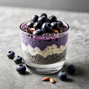 Pudín de semillas de chía y arándanos | Postre superalimento vegano y sin gluten | RECETA DE Desayuno o Merienda Saludable Descarga Digital Imprimible