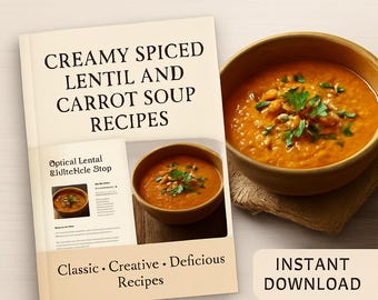 Gluten Free Lentil Carrot Soup Recipe Vegan Healthy Printable Digital Download Easy Spiced Comfort Food