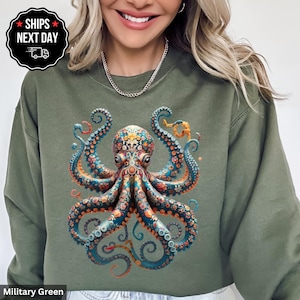 Octopus Art Hoodie Sweater | Vintage Flower Patterns Sweatshirt | Floral Graphic for Scuba Diver | Ocean Animal Lover | Gift | Everyday wear