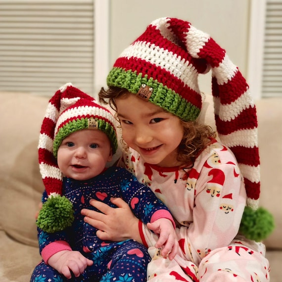 Crocheted Christmas Elf Hat, Gnome Hats, Holiday Family Matching Hats