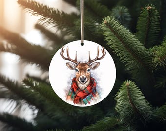 Moose Christmas Ornament, Moose Christmas Tree Decor, Deer with Xmas Lights, Deer Christmas Ornament,Animal Christmas Ornament,Ornament Gift