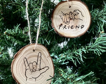 ASL Themed Woodburned Ornaments