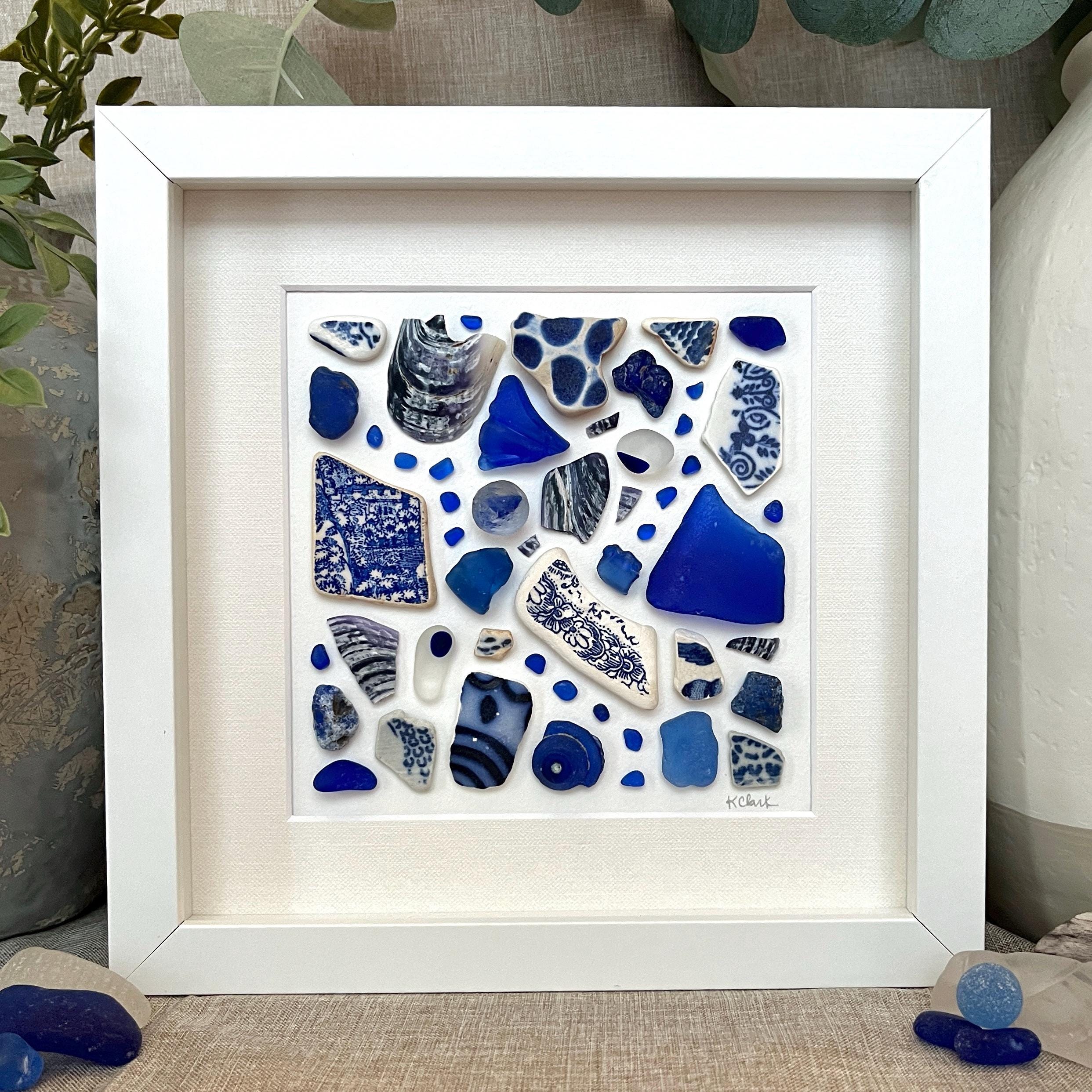 天然石seaglass art ✴︎ゆめのまち Sapphire Sea ~ Framed Sea Glass Art ~ Genuine Sea Glass, Sea