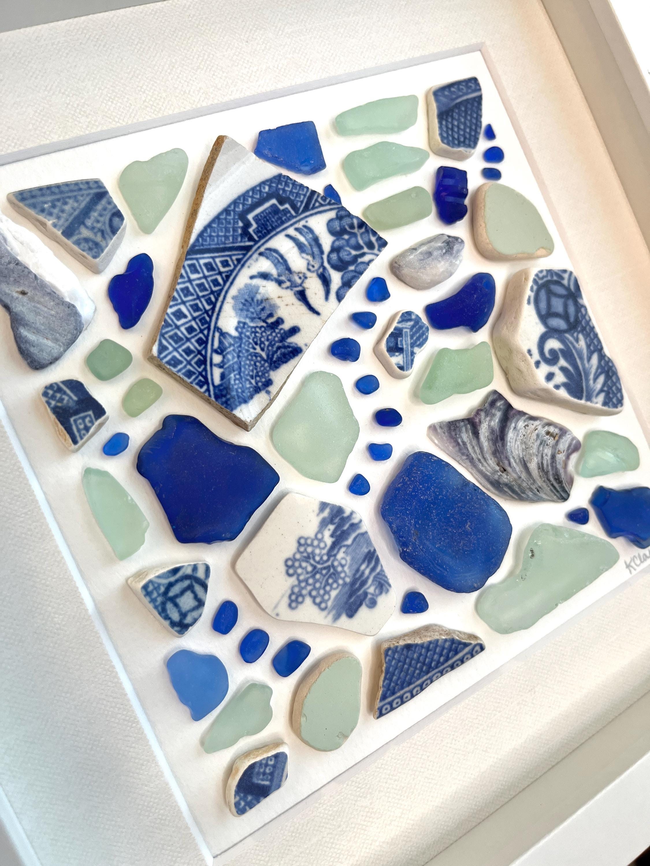 Star-crossed Lovers | Framed Sea Glass Mosaic | Handmade Blue