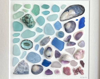 Coastal Prism | Framed Sea Glass, Seashell Art | Handmade Coastal Wall Decor | 8x8