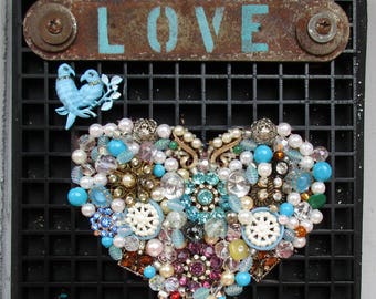 Blue Love Heart, Jeweled and Beaded