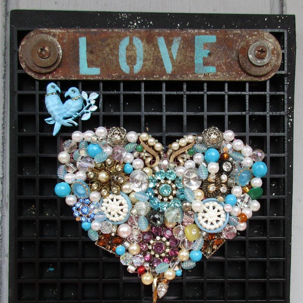 Blue Love Heart, Jeweled and Beaded