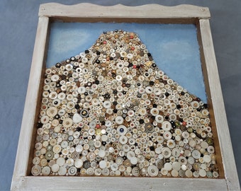 Mountain of Shell Buttons on Framed  Reprised Silk Screen .Klimt Inspired