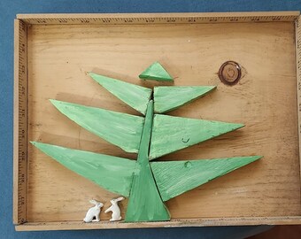 Green Tree  Animal Shelter ,Wood with Yardstick Frame and Knothole Sun