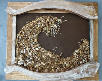Swirled Chain Wave with Shell and Glass Buttons ,Made Frame on Copper Screen