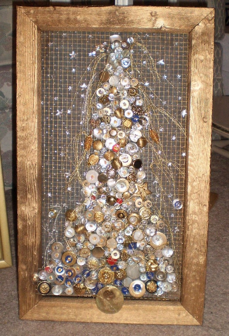 Starry Night Christmas Tree Framed Button Art | Etsy