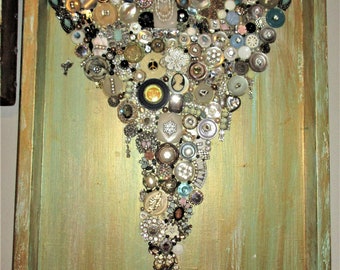 LIFE TIME  Hour Glass Shape in Vintage Buttons and Jewelry.  24" by 15"