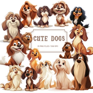 Cute Dogs Clipart Set - Adorable Cartoon Dogs PNG Files - Transparent Background, Digital Download