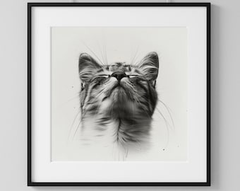 Minimalist Cat Poster - Black and White Cat Wall Art - Digital Download